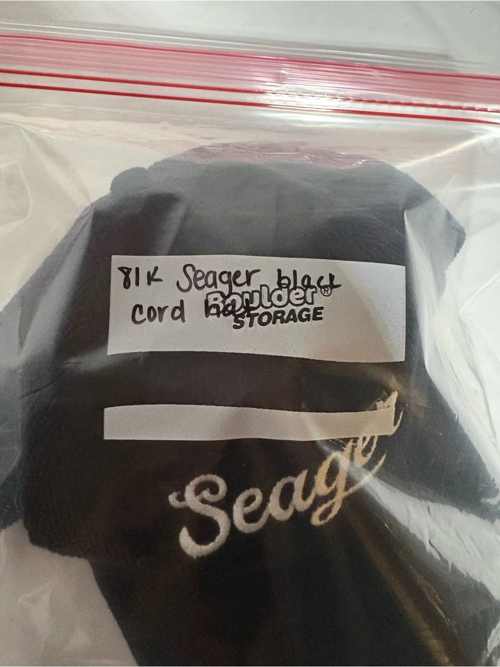Seager Black Corduroy Cap with White Script Logo